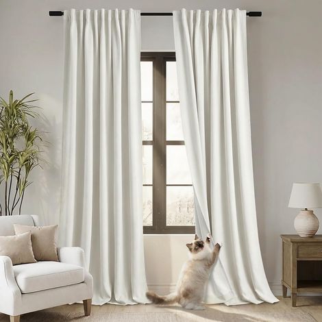 Lot de 2 Rideaux occultants à Isolation Thermique avec Pattes arrière plissées pour Porte coulissante en Verre et Salon, 2,4 m de Long, crème (1/5)