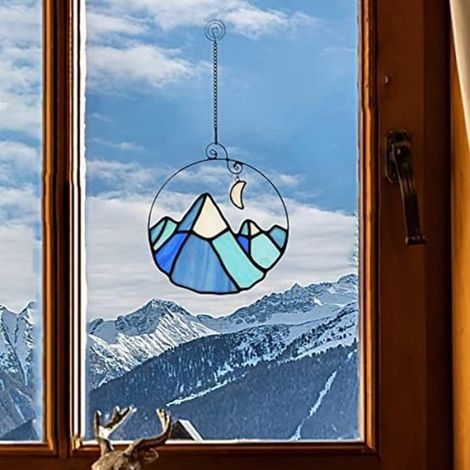 Montagne avec FenêTre TeintéE de Lune à Suspendre, DéCorations de Montagne EnneigéE, Attrape-Soleil pour FenêTre, DéCoration de (1/4)