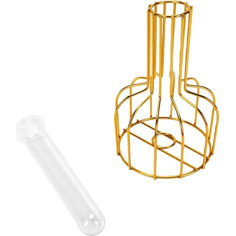 Vase en verre transparent avec armature en fer, pot décoratif en forme de tube à essai pour plantes hydroponiques, centre de table idéal pour mariage et décoration intérieure, couleur or. (1/5)