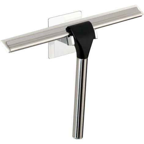 WENKO Raclette de douche Quadro, raclette salle de bain, support mural, fixation sans perçage "Turbo Loc"®, acier inox, 23x17,5x5 cm, chromé (1/5)