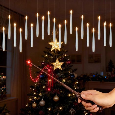 Schwimmkerzen mit Zauberstab, 20 Stück flammenlose Zauberkerzen, Schwimmkerzen für Halloween, Hochzeiten, Partys und Weihnachtsdekorationen