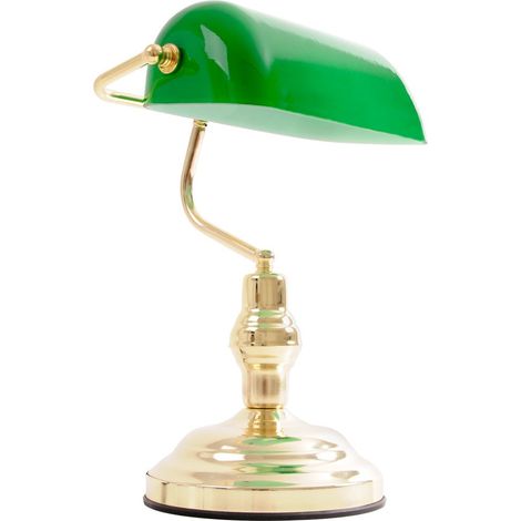 Lampada da tavolo lampada da banchiere in metallo con paralume lampada da comodino lampada da tavolo verde, paralume in vetro interruttore con cavo, 1x E14, LxH 25x36 cm (1/5)