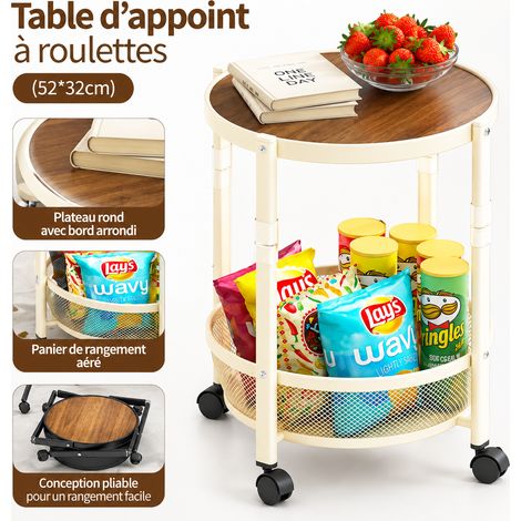 Bout de canapé pliable sans montage 5232cm blanc ivoire, table d'appoint étagère de rangement 900 g – Livraison gratuite