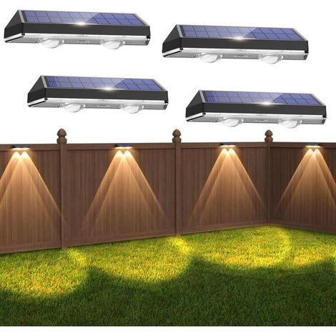 Lot de 4 appliques murales solaires étanches IP65 pour extérieur – 3 modes d’éclairage LED, idéales jardin, clôture et balcon (1/5)