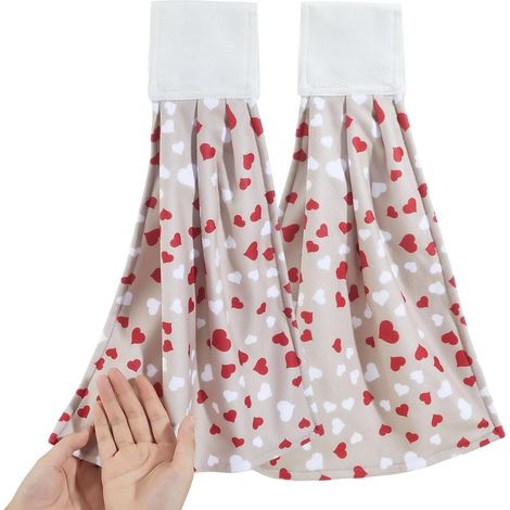 Lot 2 torchon Cuisine à Suspendre Forme Cœur avec Motif Crochet Boucle Doux Absorbant pour Vaisselle Nettoyage Fibre pour Salle Bain Un Cadeau Pendaison Crémaillère (1/5)