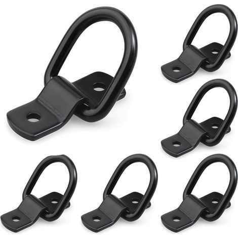 Lot de 6 anneaux d'arrimage avec vis et supports – Crochet d'arrimage type D – Capacité de charge 400 kg – Anneau d'arrimage en acier inoxydable noir – Anneau de montage pour remorques, voitures, cami (1/4)