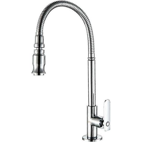 Küchenarmatur, 360 drehbar, Küchenarmatur, flexibel, Einzel-Kaltwasserhahn, Chrom, Spülbrause, schwenkbar, Küche (1/5)
