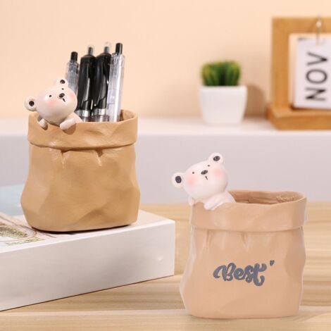 Petits Pots Succulents en Résine, Porte-stylo, Arrosage Automatique, Cactus, Fausses Plantes, Conteneurs pour la Maison, la Décoration de Bureau (Ours) (1/5)