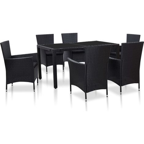 vidaXL Set Mobili da Pranzo per Giardino 7 pz in Polyrattan Nero (1/5)