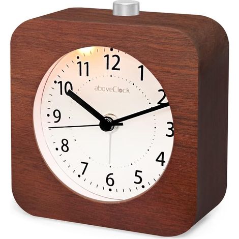 Wooden Morning Alarm Clock, Analog Alarm Clock Silent Non-Ticking Battery Operated Alarm Clock with Snooze Light Function, Needle Clock Increasing Sound Alarm for Family/Office【Dark Wood】 (1/5)
