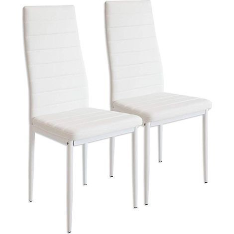 Un set bianco con 2 sedie da pranzo in stile moderno.