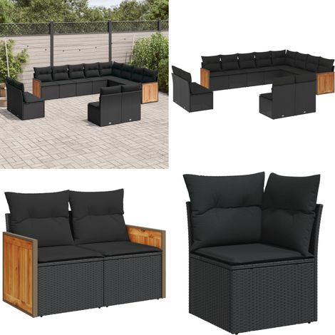 12-tlg. Garten-Sofagarnitur mit Kissen Schwarz Poly Rattan - Gartengeset - Gartenmöbelset - Rattan Möbel - Lounge Set - Esszimmergarnitur - Home & Living (1/5)