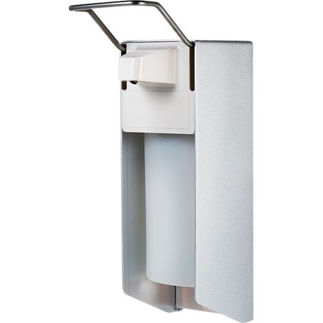 Dispensador de jabón de aluminio de 500 ml, de montaje en pared y con botón pulsador en ángulo para desinfectante de manos y jabones. (1/3)