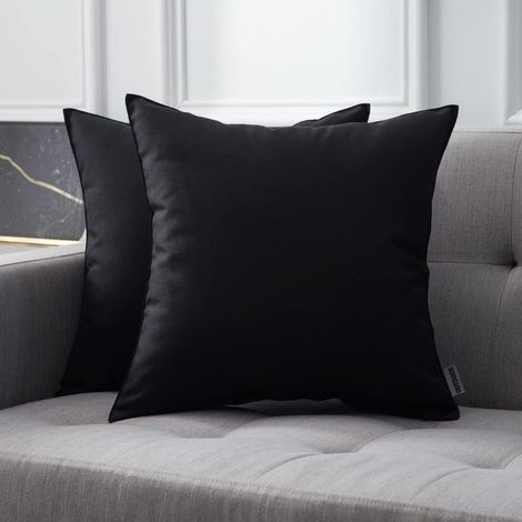2 Pièces Housse de Coussin d'Extérieur en Polyester Doux Taie d'oreiller Imperméable Décoratif Confortable pour Maison Chambre Bureau Jardin Balcon 40x40 CM Noir (1/5)