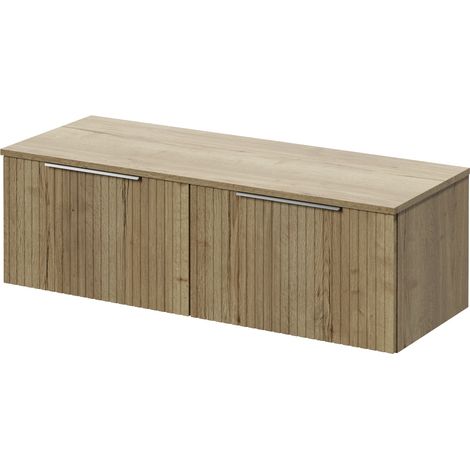 Helix 460 Fluted Autumn Oak 1200mm Wall Mounted 2 Drawer Vanity Unit for Countertop Basins