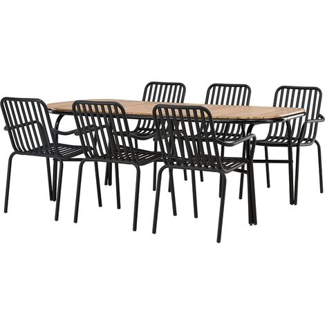 Holmbeck Gartenset Tisch 90x200cm natur, 6 Stühle schwarz.