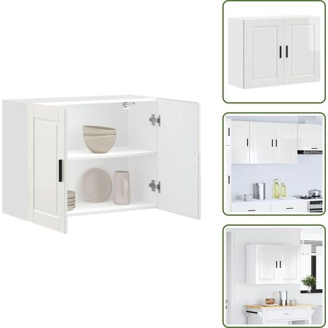 vidaXL Armoire murale de cuisine Porto blanc brillant bois ingénierie (1/5)