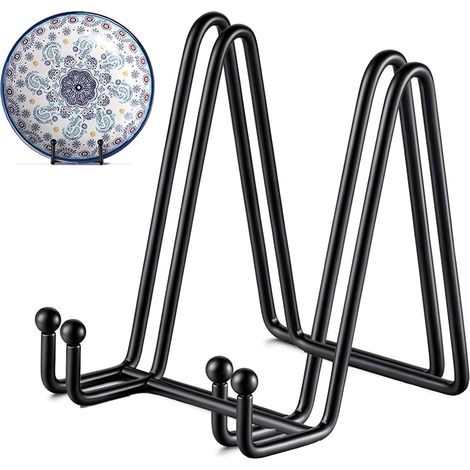 2 Pièces - Chevalet Support - Porte Assiette - Présentoir Métal Robuste pour Cadres Photos Livres Tableaux Décoratifs Usage Domestique Noir 15,2x13x7,6cm