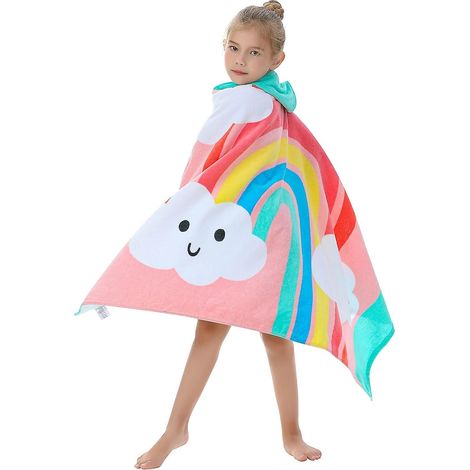 Serviette de bain à capuche en coton premium pour enfants Motif arc-en-ciel Ultra douce et extra large (127 x 76 cm) Serviette de bain à capuche pour filles de 3 à 8 ans (1/5)