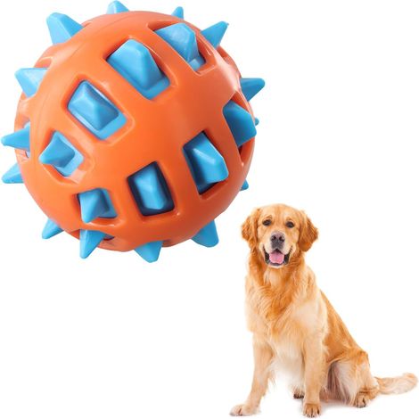 Balle pour chien en caoutchouc sûr, balle bicolore indestructible, jouet couineur, jouet à picots souples, idéal pour mâcher, résistant aux morsures (1/5)