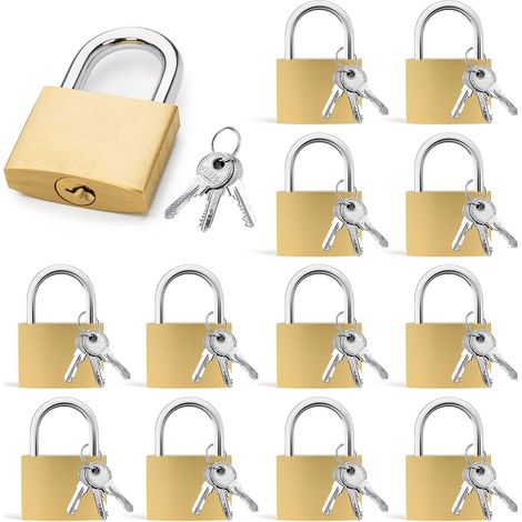Lot de 12 petits cadenas de 32 mm, cadenas avec clé, cadenas en laiton avec 36 touches, cadenas pour valises, casiers, armoires (1/5)