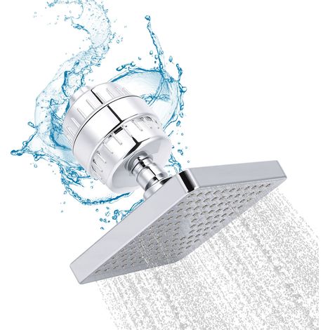 Tête de douche avec filtre haute pression, filtre pour eau dure 6", tête de douche ronde universelle, filtre 25 étapes,ABS pour Douche de Salle de Bain