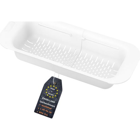 1 passoire extensible pour évier, blanc, panier d'égouttement flexible, passoire à pâtes en plastique sans BPA, peu encombrant et extensible, robuste, passoire pour lavabo (1/5)