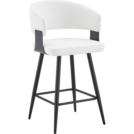 Set de 2 taburetes de bar blancos en piel sintética con respaldo y estructura metálica (1/5)