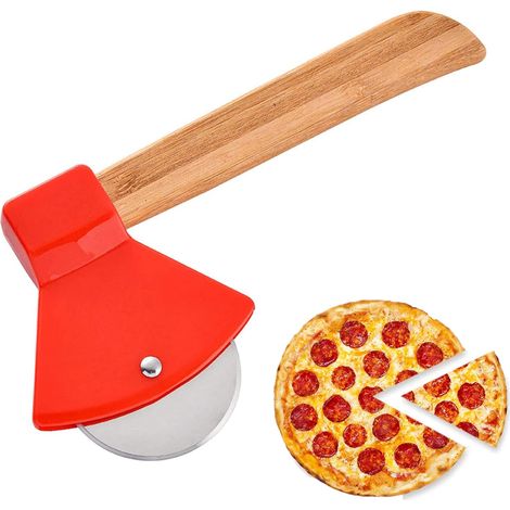 Cuchillo para pizza, rueda cortadora de pizza, rueda cortadora de pizza con hoja de acero inoxidable y mango de madera, cuchillo de cocina profesional para uso doméstico y de restaurante para pizza, p (1/5)