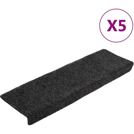 Maison Exclusive - Tapis d'escalier autocollants, 5 pièces, 65 x 21 x 4 cm, Gris Foncé, bord rectangulaire (1/5)