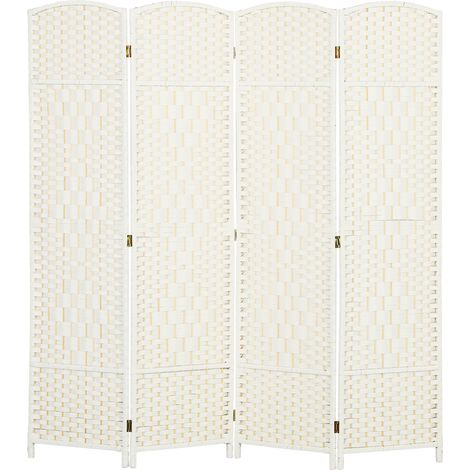 Paravent intérieur bois 4 panneaux pliables, séparateur salon chambre, blanc 180 x 180 cm (1/5)
