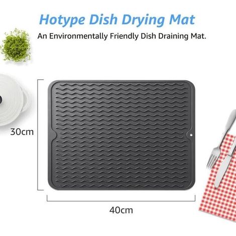Tapis de Séchage Vaisselle en Silicone, Organisateur d'évier, Support pour évier de Cuisine, Résistant à la Chaleur et Antidérapant, Tapis égouttoir en Silicone, Noir (1/2)