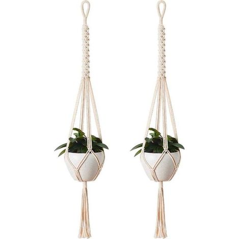 Suspension pour plantes en macramé, en corde de coton - 2 pièces, support pour fleurs/plantes d'intérieur/extérieur, pot de fleurs/porte-plantes fait main pour balcon, plafond, décoration murale - 100 (1/5)