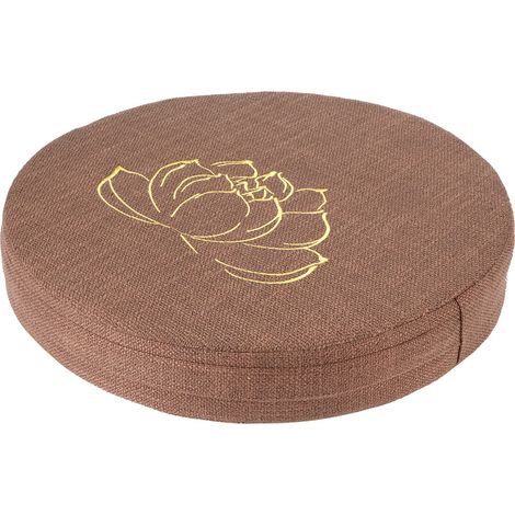 Besticktes Leinenkissen, verdickte runde Stroh-Yogamatte, Sitzkissen für Zuhause, Balkon, Braun 1 (1/5)