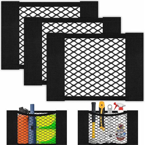 3PCS Filet De Rangement, 30x25cm Maille Élastique, Adhésif Velcro, Pour Coffre Auto, Camping-Car, Bateau