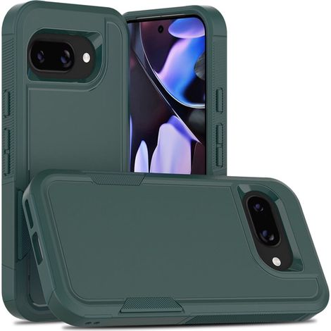 Étui Defender pour Google Pixel 9A – Étui de protection monobloc robuste, résistant à la poussière, aux chocs et antidérapant, vert. (1/2)