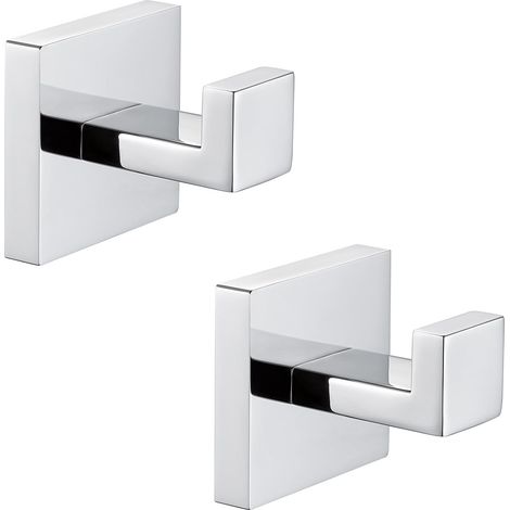 Lot de 2 Patère de salle de bain Serviette De Bain Crochet En Inoxydable Carré Vêtements Serviette Manteau Robe Crochet Armoire Placard Porte (1/5)