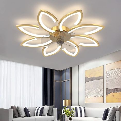 Ventilateurs de Plafond Avecpes/Or/90 Cm, Téléconduite Salon Éclairage de Plafond Diminuable Moteur Ventilateurs de Plafond Avecréversible 6 Vitesses Éclairage Ventilateur Pour Chambre Salon (1/5)