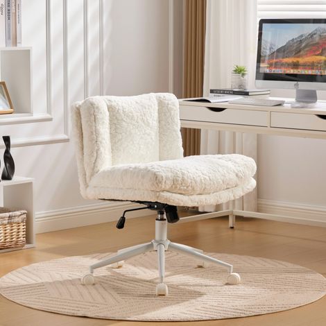 Silla de oficina 67x63x94 cm de tela de peluche color crema, regulable FloraGrace (1/5)