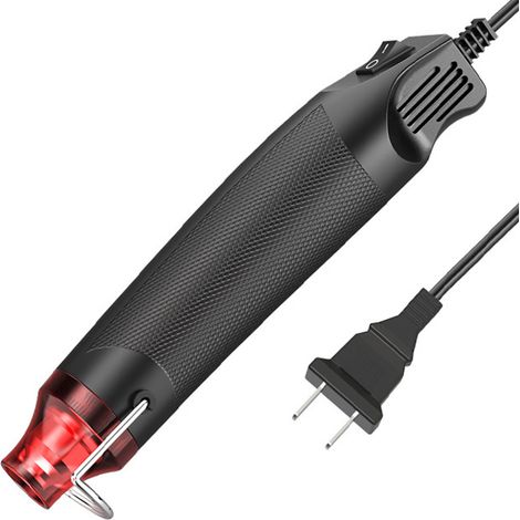 Mini pistolet à air chaud manuel noir, sortie en acier inoxydable, chauffe rapide 300W, pour entretien, fiche US 110V (1/5)