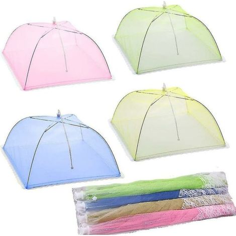 4 Pcs Cloche Alimentaire/Cloche Insecte/Tente Alimentaire/Couverture Alimentaire Pliante Parapluies en Maille, Barbecue Et Plus - 4 Couleurs (Rose, Vert, Jaune, Bleu, 43 43 cm) Starl