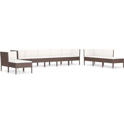 Salon de jardin 10 pcs avec coussins Résine tressée Marron vidaXL