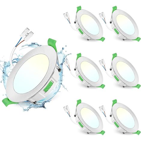 Lot de 6 Spot LED Encastrable 75-90mm, 7W Spots de Plafond Encastre Extra Plat 2700K/4000K/6500K Réglable, Intensité variable IP44 Spot Salle de Bain LED pour Salon Cuisine, Rond Blanc (1/5)