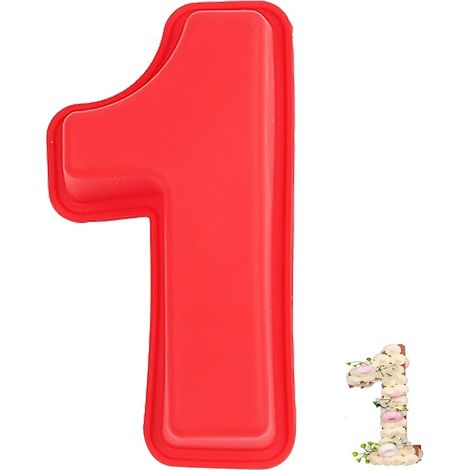2pcs Moule à Gâteau Number 1, Moules Chiffre Cake, Grands Moules à Gâteau 3D en Silicone, Moules à Forme Spécifique Forme de Chiffre Convient pour Anniversaires, Fêtes (Rouge)