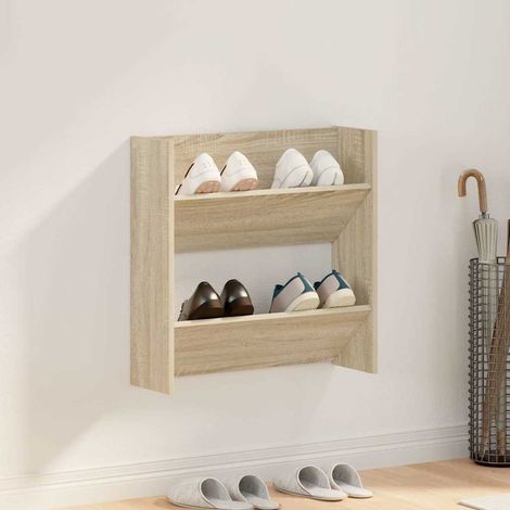 806723 vidaXL Wall Shoe Cabinet Sonoma Oak 60x18x60 cm Engineered Wood (1/5)