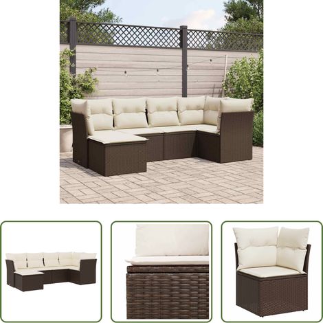 vidaXL Rattan - 6-tlg. Garten-Sofagarnitur mit Kissen Braun Poly Rattan (1/5)