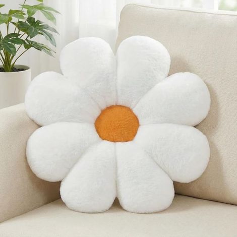 Coussin Fleuri, Blanc Coussins Décoratifs Blancs, Coussin de Sol Mignon, Coussins Décoratifs Preppy pour la Chambre, Canapé ou Sofa 38 cm (1/4)
