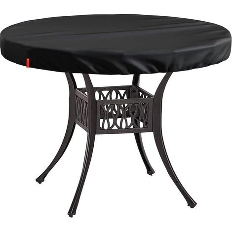 Runde Tischabdeckung – Wasserdichte Gartentischabdeckung – Schützt Gartenmöbel – UV- und wasserbeständig – 91 cm Durchmesser – Schwarz (1/5)