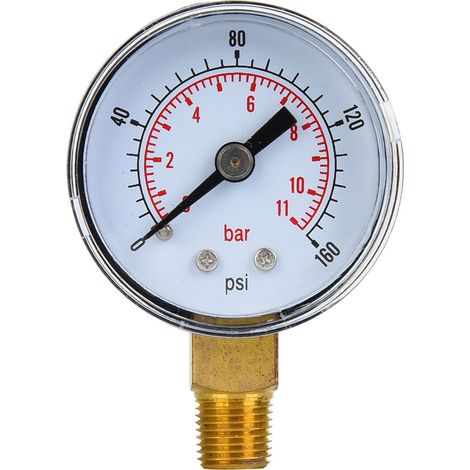Mechanisches Manometer 1/8" BSPT Bodenanschluss für Luft, Öl, Wasser (0-160 psi 0-11 bar)