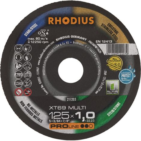 RHODIUS XT69 LOT DE 10/25 DISQUES À TRONÇONNER EXTRA FINS EN MÉTAL ET PIERRE EN PLASTIQUE Ø 115 MM 125 MM, Ø 125 MM, MULTI BOX ( (1/4)